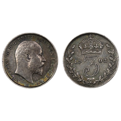 84 - 1903 Threepence, Edward VII. Obv. Bare head facing right, Rev. Rev. crowned denomination dividing da... 