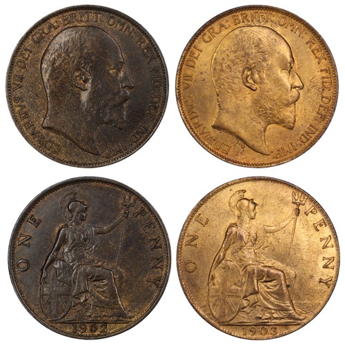 368 - 1902 Low Tide & 1903 pennies, Edward VII. The first with slightly mottled tone, EF or better, th... 