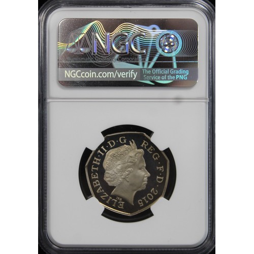 53 - 2015 Proof 50p shield design. Graded NGC PF68 Ultra Cameo and with light toning.