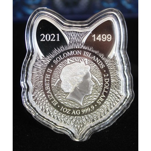 24 - Solomon Islands 2021 $2 1oz Silver proof-like colour issue, Spirit Animals, Electric Fox. Struck by ... 