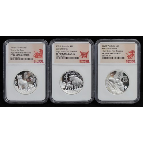 13 - The Australian Lunar Series III 1oz high relief silver proof coins comprising 2020 Year of the Mouse... 