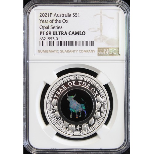 12 - Australia 2021 Opal Lunar Series Year of the Ox $1. Graded PF69 Ultra Cameo and a desirable example ... 