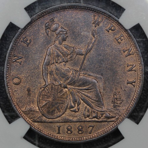 89 - 1887 Penny, Victoria. Graded NGC MS64RB. An attractive coin with usual mottled toning and lustre ben... 