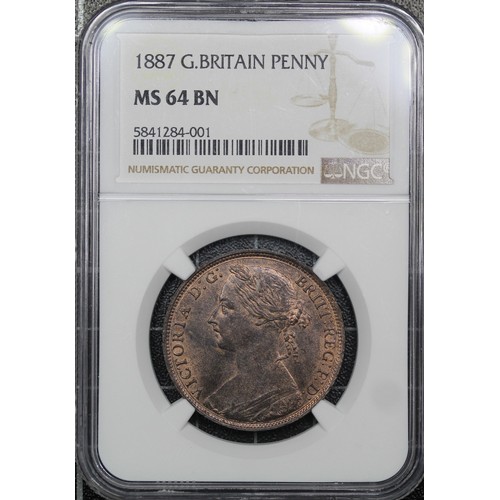 89 - 1887 Penny, Victoria. Graded NGC MS64RB. An attractive coin with usual mottled toning and lustre ben... 