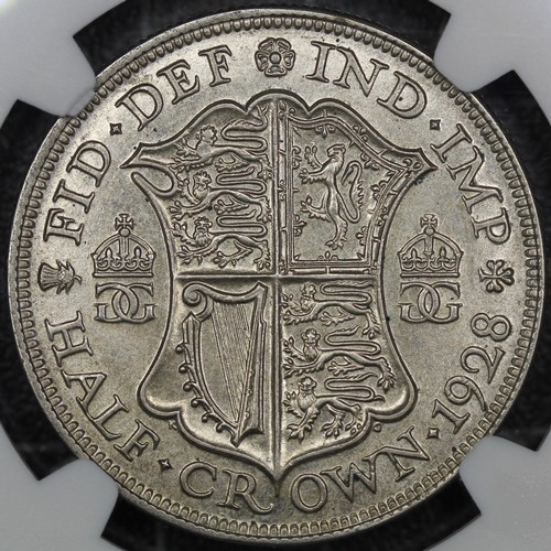 78 - 1928 Halfcrown, George V. Obv. bare head facing left, Rev. shield with concave sides. Graded NGC AU5... 