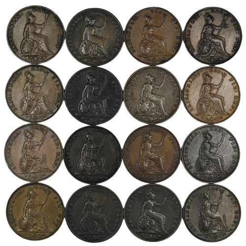 398 - Farthings (16), Victoria young head 1850-1859 date run, comprising 1850, 1851, 1852, 1853 (5), 1854 ... 