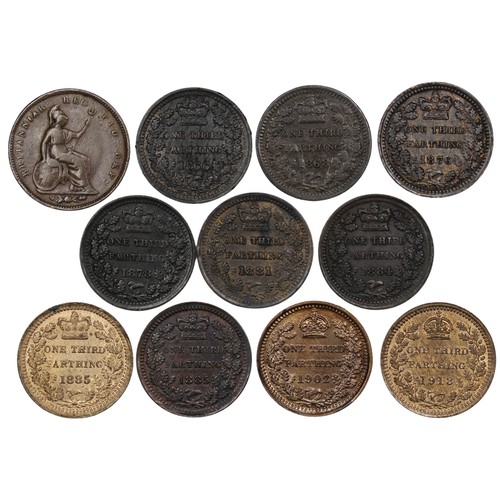 404 - Third Farthings (11), a full Victoria to George V date run comprising 1844, 1866, 1868, 1876, 1878, ... 