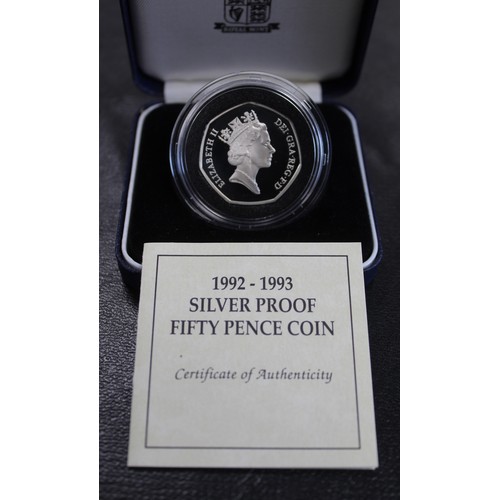 48 - 1992-1993 Dual date silver proof 50p commemorating the UK Presidency of the EEC council. Cased with ... 