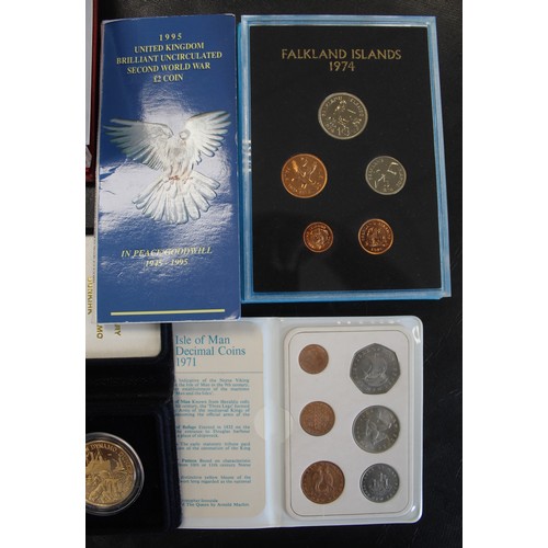 3 - UK & Territory proof and BUNC coin sets and packs (8) to include 1996 proof set, 1974 Falklands ... 