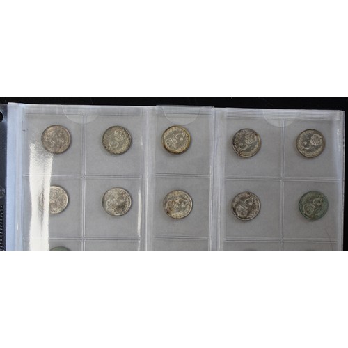 85 - Silver threepence date run, 1911-1944, George V to George VI. The 1911-1919 issues all vibrant and l... 