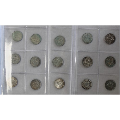 85 - Silver threepence date run, 1911-1944, George V to George VI. The 1911-1919 issues all vibrant and l... 