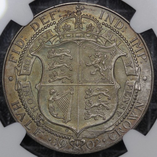 77 - 1902 Matt Proof Halfcrown, Edward VII. Graded NGC PF62 Matte. The reverse with attractive toning, th... 