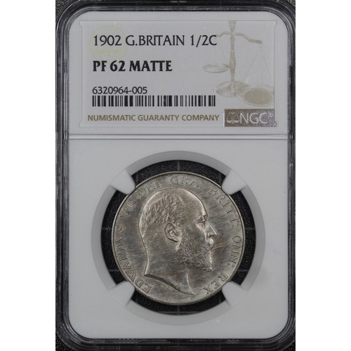 77 - 1902 Matt Proof Halfcrown, Edward VII. Graded NGC PF62 Matte. The reverse with attractive toning, th... 