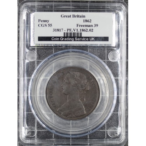 39 - 1862 Penny, Victoria, F39. Graded CGS55. Dark toned, attractively so. [Freeman 39 (Dies 6+G), Peck 1... 