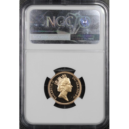 69 - 1990 Proof Sovereign, Elizabeth II. Graded NGC PF69 Ultra Cameo and presented in Modern Sovereign ho... 