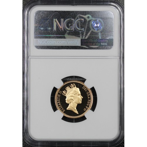 67 - 1987 Proof Sovereign, Elizabeth II. Graded NGC PF69 Ultra Cameo and presented in Modern Sovereign ho... 