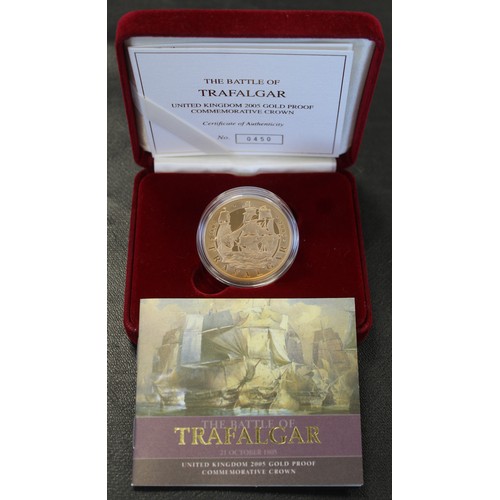 57 - 2005 Gold Proof Quintuple Sovereign/£5 commemorating the Battle of Trafalgar. A couple of light mark... 