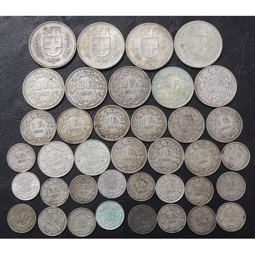 303 - Switzerland, an assortment of silver coinage, 1903-1966 and comprising 5 Francs (4), 2 Francs (5), 1... 