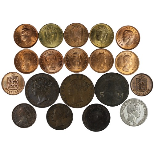 300 - A small assortment of world coins, 1733-1960, mainly UK, Territory or Commonwealth (19) and briefly ... 