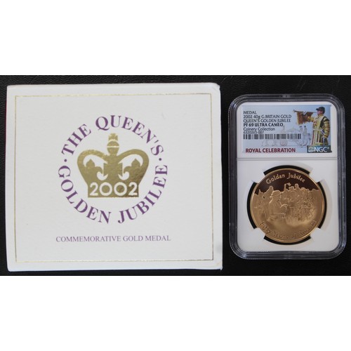 55 - 2002 Queen Elizabeth II Golden Jubilee Medal struck in 22ct gold (39.94g, as 5 sovereign). One of on... 