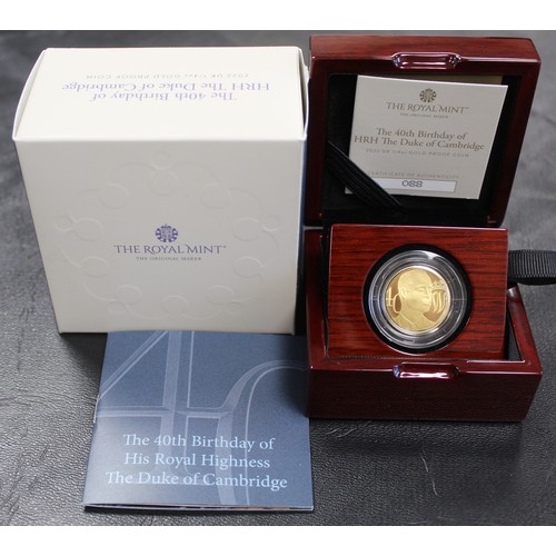 54 - 2022 ¼oz gold proof £25 commemorating the 40th birthday of HRH The Duke of Cambridge, now Prince of ... 