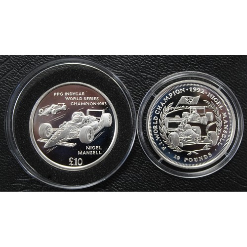 267 - Isle of Man silver proof £10 coins (2) both featuring Nigel Mansell and includes 1993 & 1994 iss... 