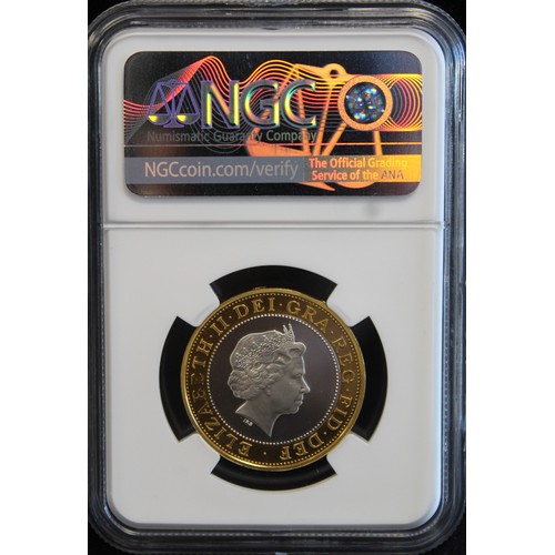 185 - 1999 Silver proof piedfort £2 with holographic finish struck for the Rugby World Cup. Graded NGC PF6... 