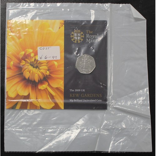 196 - BUNC 2009 Kew Gardens 50p in flower presentation pack in sealed Royal Mint bag. As issued. Scarce. A... 