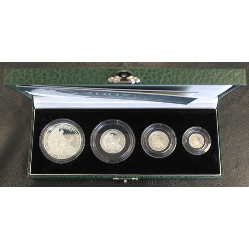 242 - 2007 Silver Britannia 4-coin proof set in green case of issue with COA. Some toning/tarnish most not... 