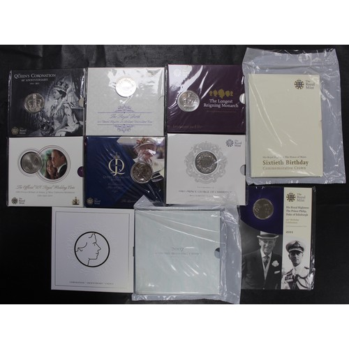 179 - BUNC £5 coin assortment (10) with Royal interest comprising 2003 Coronation Anniversary, 2007 Diamon... 