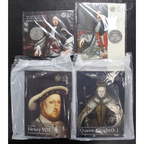 178 - BUNC £5 coin assortment featuring historic Royal figures (4) and comprising 2008 Elizabeth I, 2009 H... 