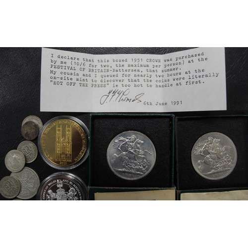 129 - Mixed UK pre-decimal coins totalling in excess of 2.6kg to include three 1951 Festival of Britain cr... 