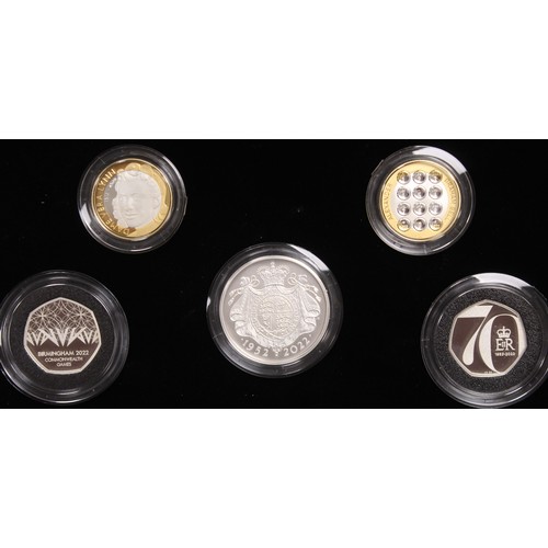 213 - 2022 Silver proof piedfort 5-coin commemorative set including £5 and 50p struck to celebrate the Pla... 