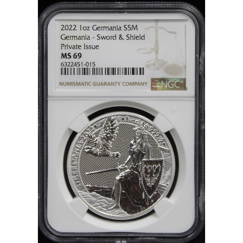 258 - 2021 1oz Silver 5 Marks, The Sword & Shield. A private issue by the Germania Mint who produce so... 