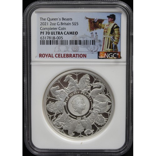 239 - 2021 2oz silver proof Queen's Beasts Completer. Graded NGC PF70 Ultra Cameo and presented in a Royal... 