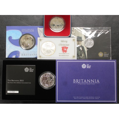 247 - An assortment of silver & silver proof coins (5) comprising 2015 Britannia (boxed), 2003 Britann... 