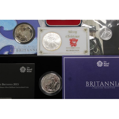 247 - An assortment of silver & silver proof coins (5) comprising 2015 Britannia (boxed), 2003 Britann... 