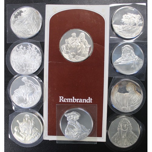 248 - A selection of 10 large silver medals commemorating the life and work of Rembrandt. Struck by John P... 