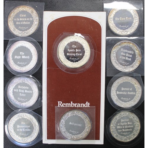 248 - A selection of 10 large silver medals commemorating the life and work of Rembrandt. Struck by John P... 