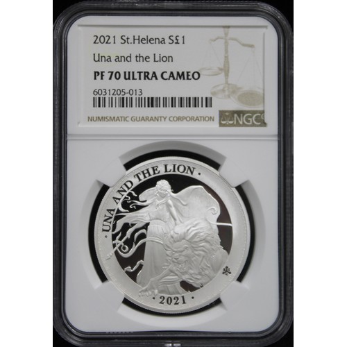 273 - St. Helena 2021 Silver proof £1 featuring Una and the Lion. Graded NGC PF70 Ultra Cameo. An attracti... 