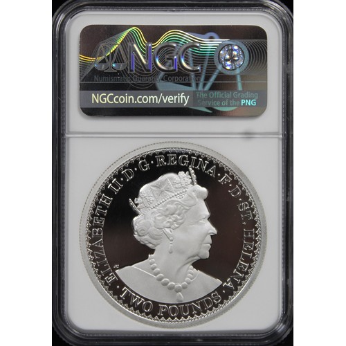 274 - St. Helena, 2022 2oz silver proof Gothic Crown Quartered Arms graded NGC PF70 Ultra Cameo and presen... 