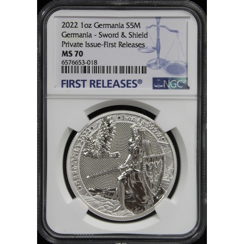 257 - 2021 1oz Silver 5 Marks, The Sword & Shield. A private issue by the Germania Mint who produce so... 