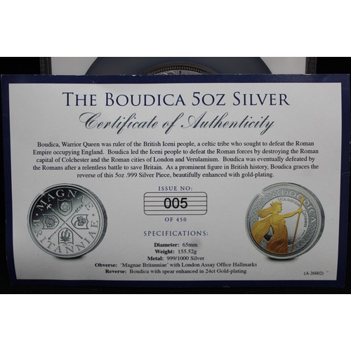 264 - Undated 5oz silver proof celebrating Boudica, Queen of the Iceni people. A private issue struck in f... 