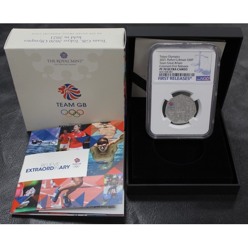 203 - 2021 Silver Proof Piedfort 50p celebrating the 2020 Tokyo Olympics which was delayed due to the Glob... 