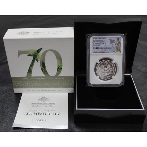 250 - Australia 2017 silver proof 50 cents struck to celebrate the 70th Anniversary of Queen Elizabeth II ... 