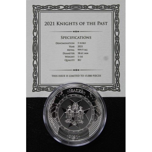 269 - Malta 2021 Silver 5 Euro commemorating the Knights of the Past. A most unusual but very attractive d... 