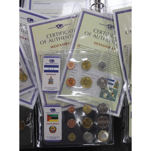 318 - Coins of the World, an assortment of BUNC circulating coinage from 35 countries in sealed packs with... 