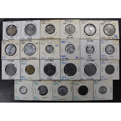 313 - Coins of Vatican City (23), 20 Centesimi to 100 Lira and ranging in dates from 1936 to 1971. Mixed g... 