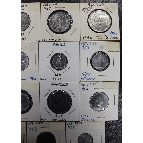 313 - Coins of Vatican City (23), 20 Centesimi to 100 Lira and ranging in dates from 1936 to 1971. Mixed g... 