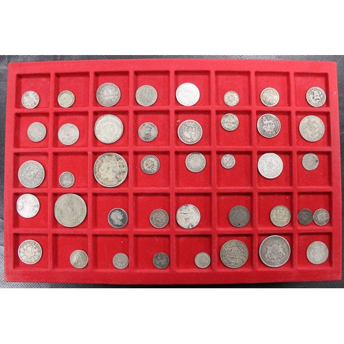 316 - A tray of mixed UK & world silver coins (41) to include some early issues. Generally fair, occas... 